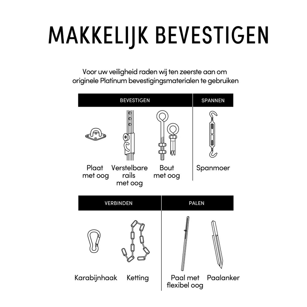 Bevestigingsmaterialen set Schaduwdoek Vierkant en Rechthoek