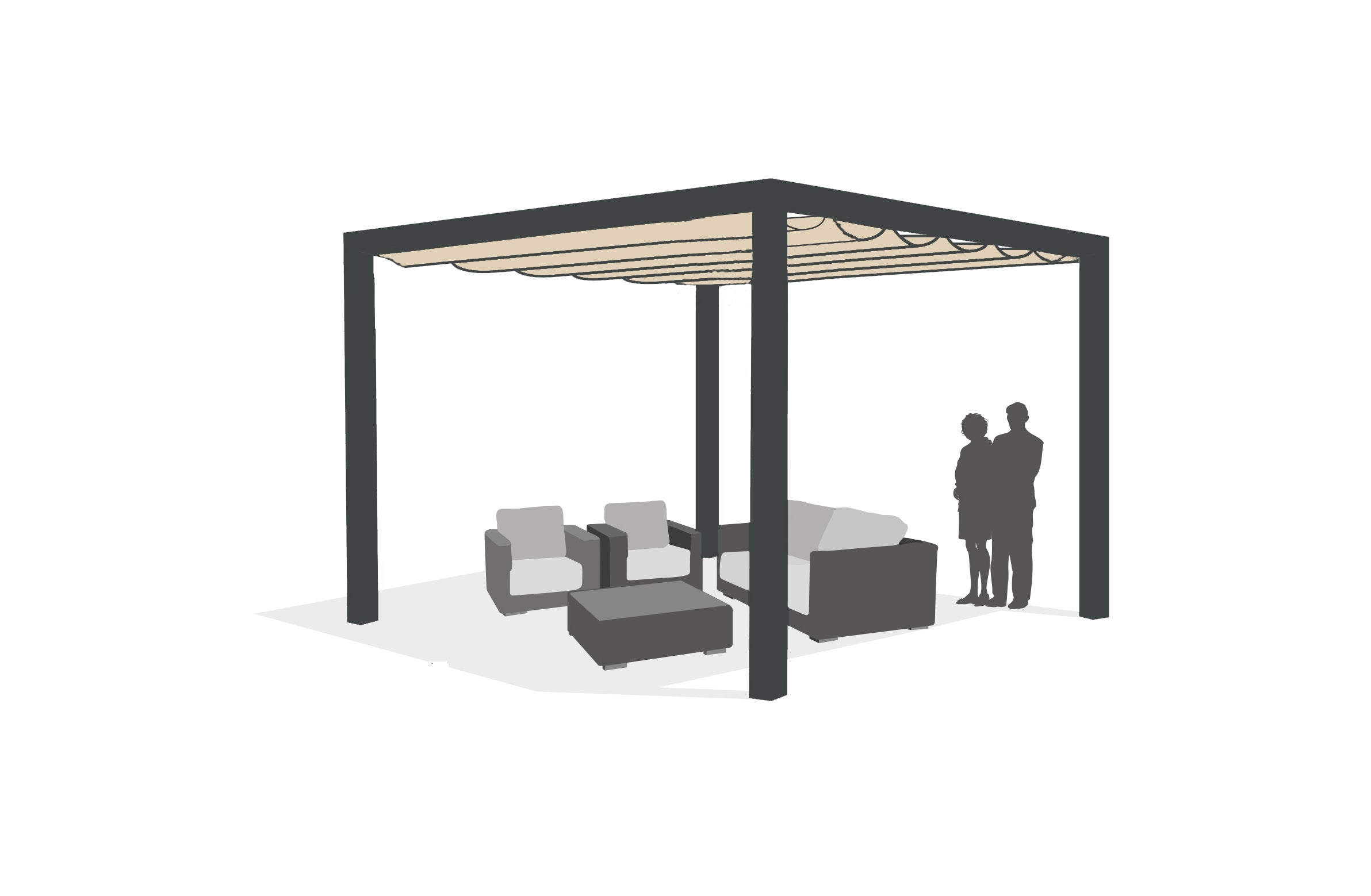 Aluminium Pergola Optiva met Prosail waterproof Harmonicadoek Nesling Platinum