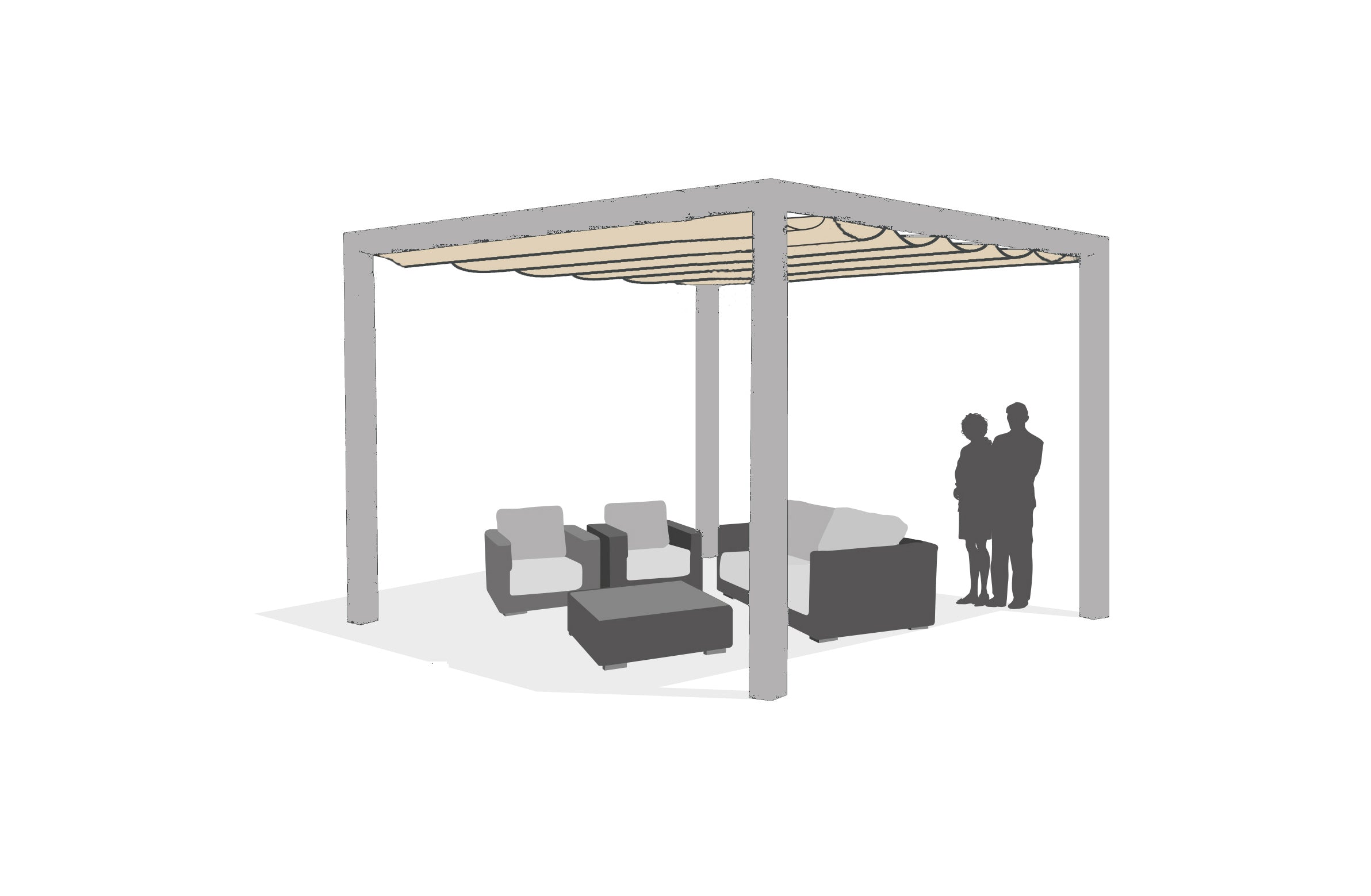 Aluminium Pergola Optiva met Prosail waterproof Harmonicadoek Nesling Platinum