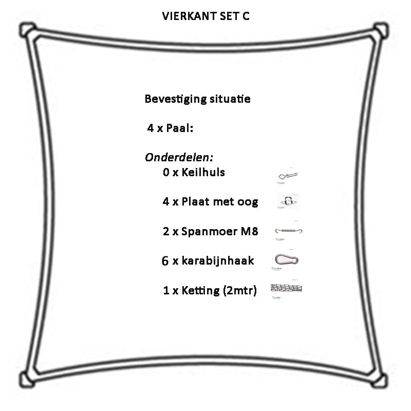 Bevestigingsmaterialen set Schaduwdoek Vierkant en Rechthoek