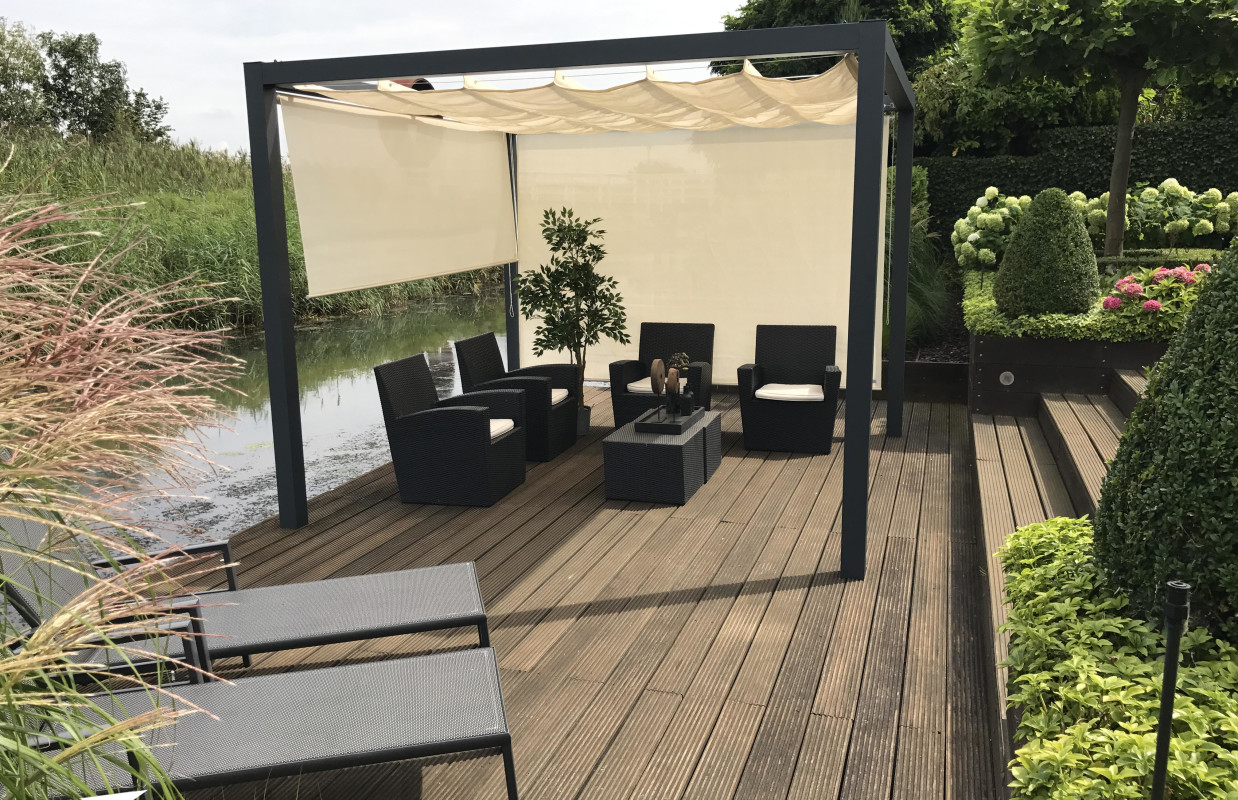 Aluminium Nesling Pergola Met Coolfit Harmonicadoek Gardenonline